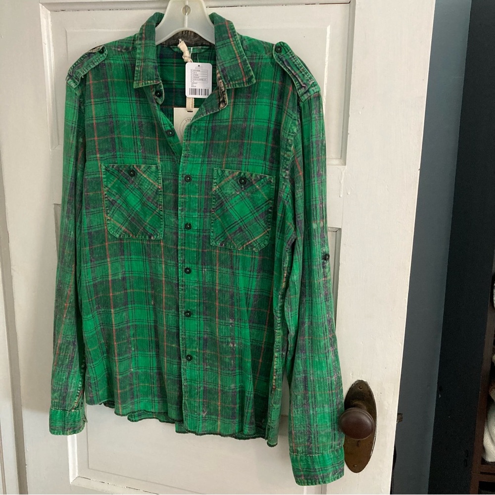 “Urban Renewal” green plaid distressed flannel